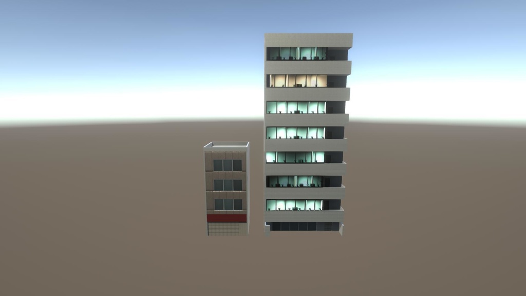 【無料Free】日本のビルセット01ユニティ用3Dモデル v2