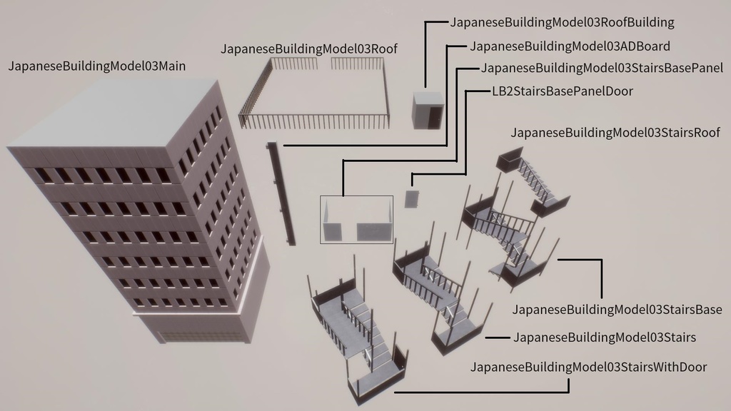 【無料Free】日本のビルセット02ユニティ用3Dモデル