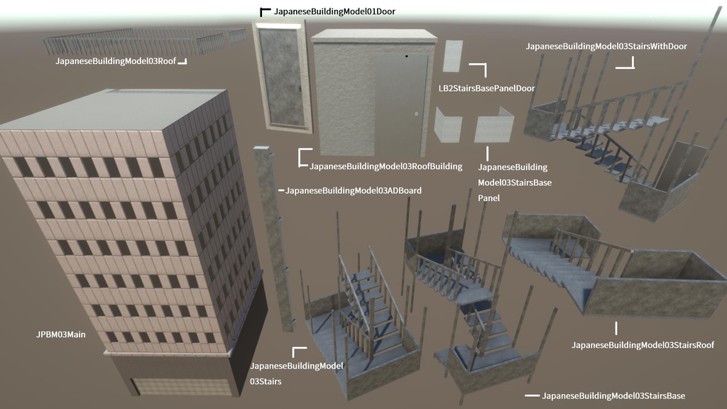 【無料Free】日本のビルセット02ユニティ用3Dモデル v2