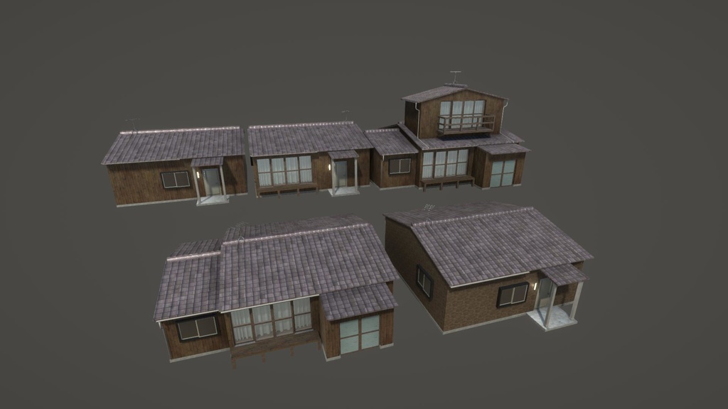 【無料Free】日本のビルセット09:昭和の家 ユニティ用3Dモデル v2