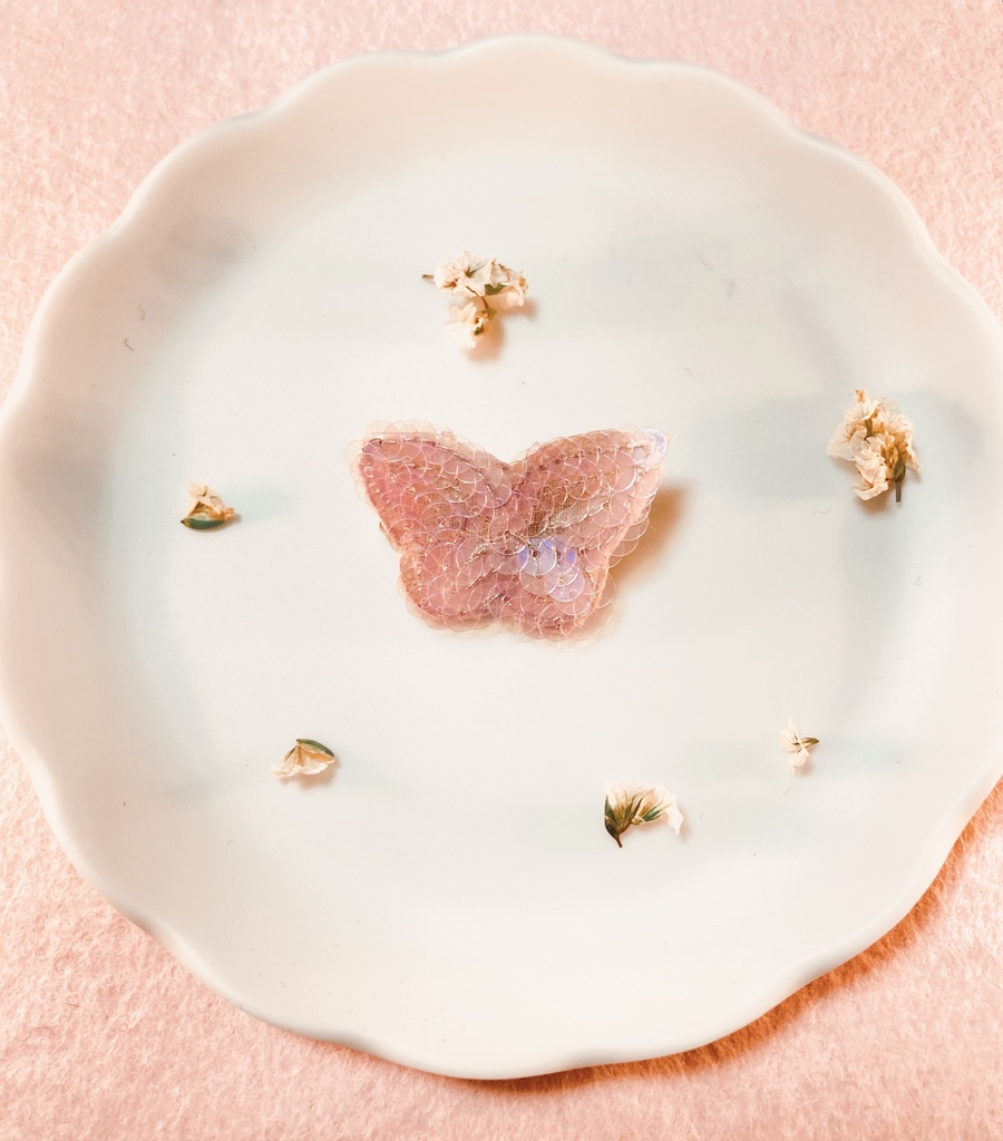 ぬい用パピヨンブローチ クリアピンク