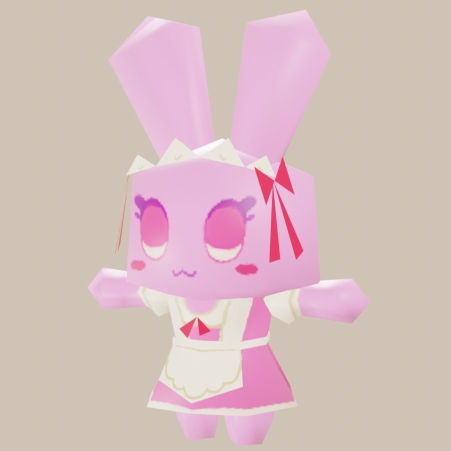 【無料】ローポリピンクメイドウサギちゃん