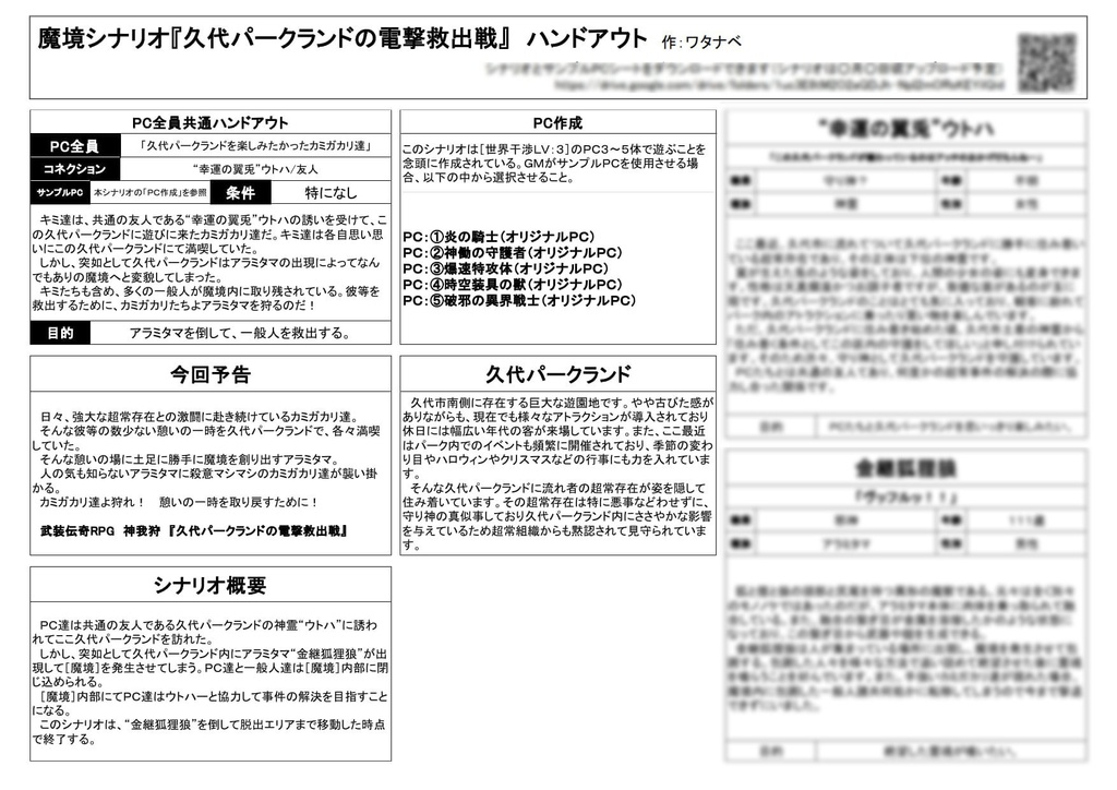 武装伝奇RPG 神我狩 サンプルPC集［ダウンロードシナリオ付］ - 千葉家