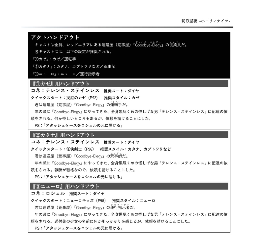 トーキョーN◎VA THE AXLERATION シナリオ集「明日聖夜 -ホーリィナイツ-」