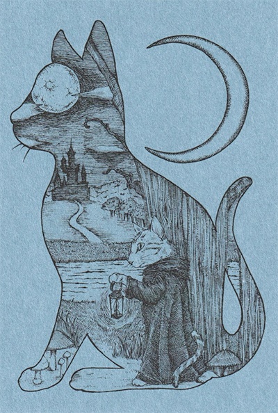 ポストカード（月のネコ）