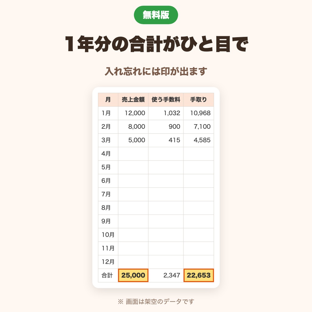 【無料版】BOOTH作家のための 確定申告の準備シート(売上・手数料の月別集計)