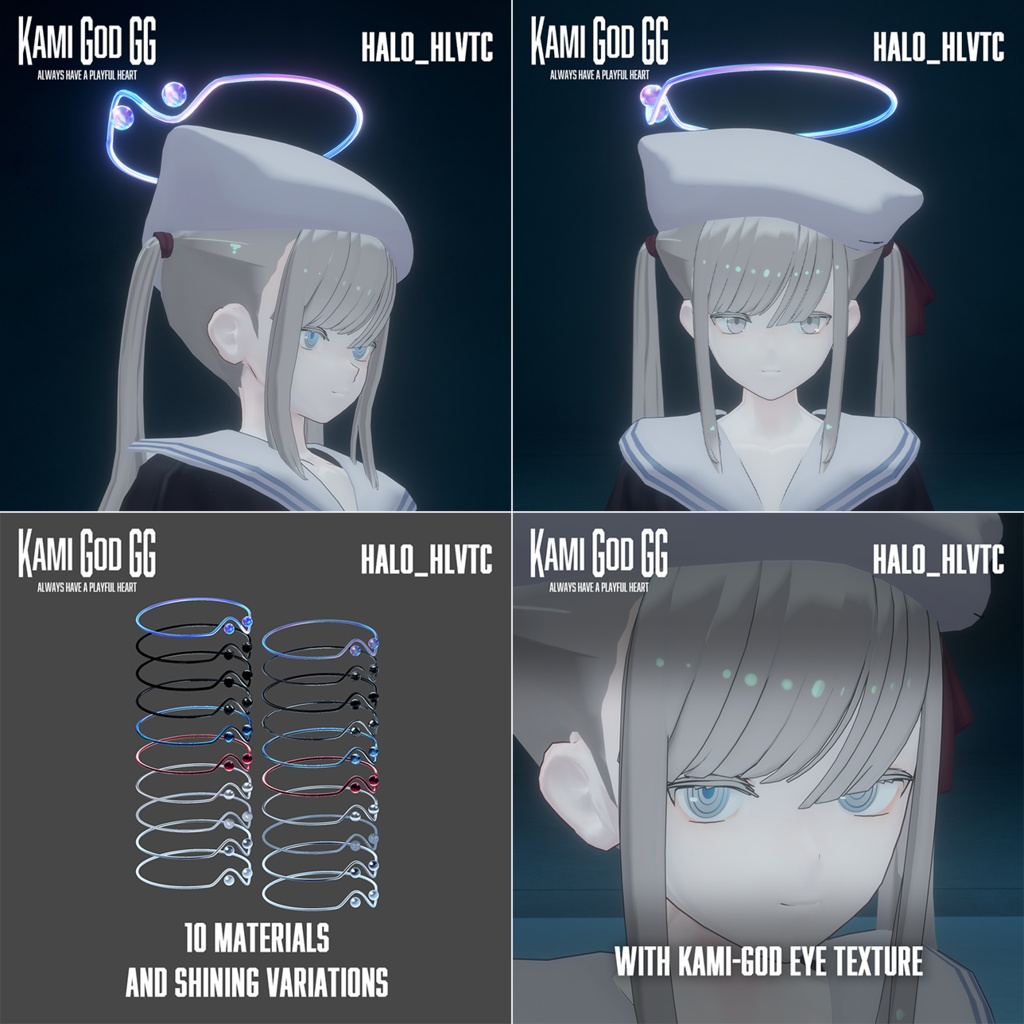 【VRChat想定】PB対応 神GODヘイローEX type.HLVTC 天使の輪 / Angel halo アイテクスチャ付 / with Eye Texture【for ヘルベチカ】