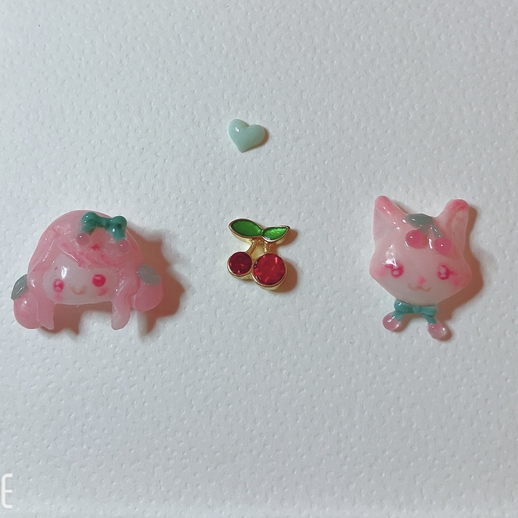 お団子さくらんぼちゃんとさくらんぼぎつねの3Dネイルパーツセット(おまけパーツ付き)‪ ‪ฅ^•ﻌ•^ฅ