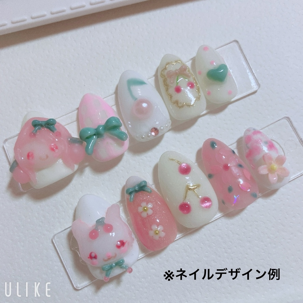 お団子さくらんぼちゃんとさくらんぼぎつねの3Dネイルパーツセット(おまけパーツ付き) ฅ^•ﻌ•^ฅ