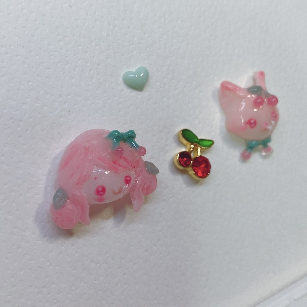 お団子さくらんぼちゃんとさくらんぼぎつねの3Dネイルパーツセット(おまけパーツ付き) ฅ^•ﻌ•^ฅ