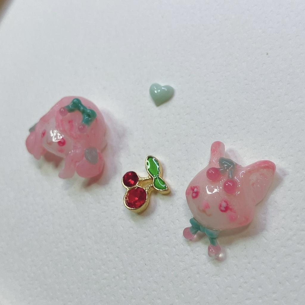 お団子さくらんぼちゃんとさくらんぼぎつねの3Dネイルパーツセット(おまけパーツ付き) ฅ^•ﻌ•^ฅ