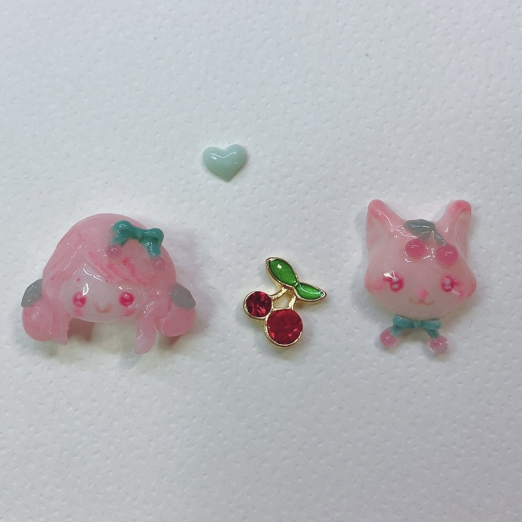 お団子さくらんぼちゃんとさくらんぼぎつねの3Dネイルパーツセット(おまけパーツ付き) ฅ^•ﻌ•^ฅ