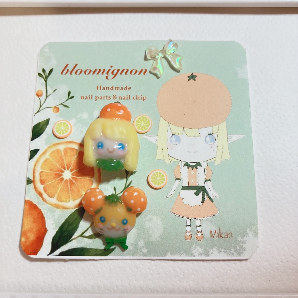 みかんちゃん＆みかんハムハムの3Dネイルパーツセット(おまけパーツ付き)(՞·  ̫ ·՞)