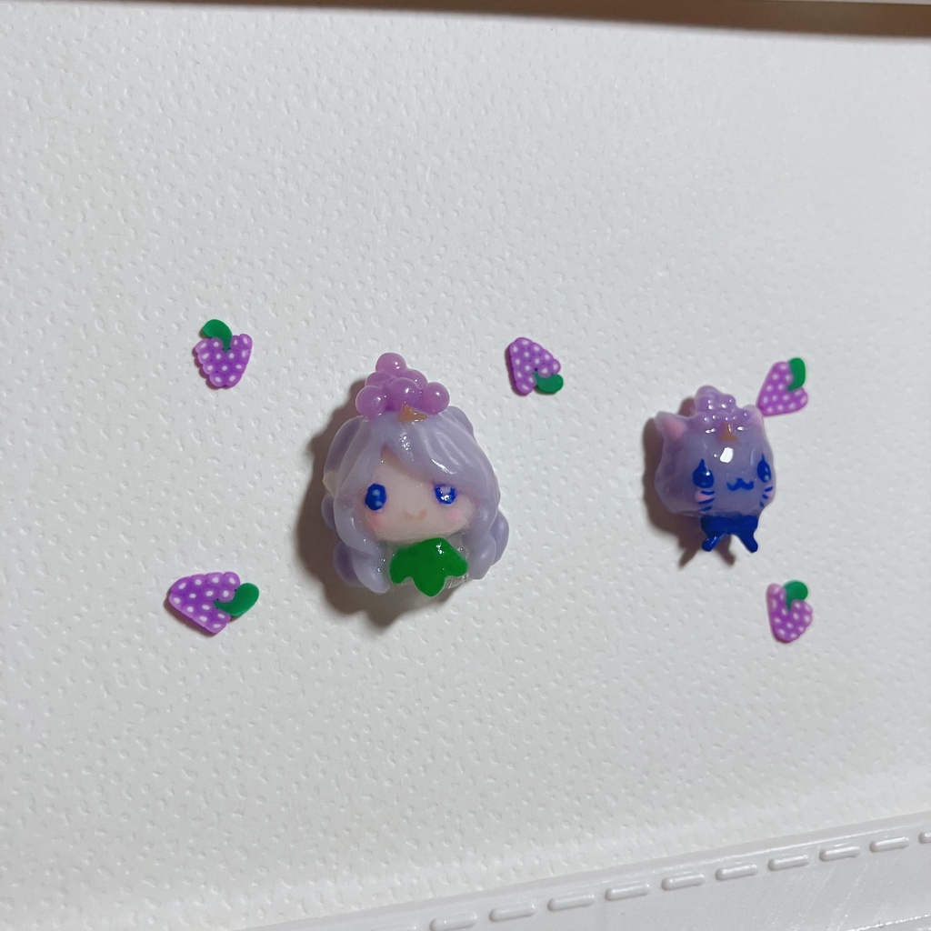 ふどうちゃん&ぶどうねこちゃんの3Dネイルパーツセット(おまけパーツ付き)ฅ^•ω•^ฅ