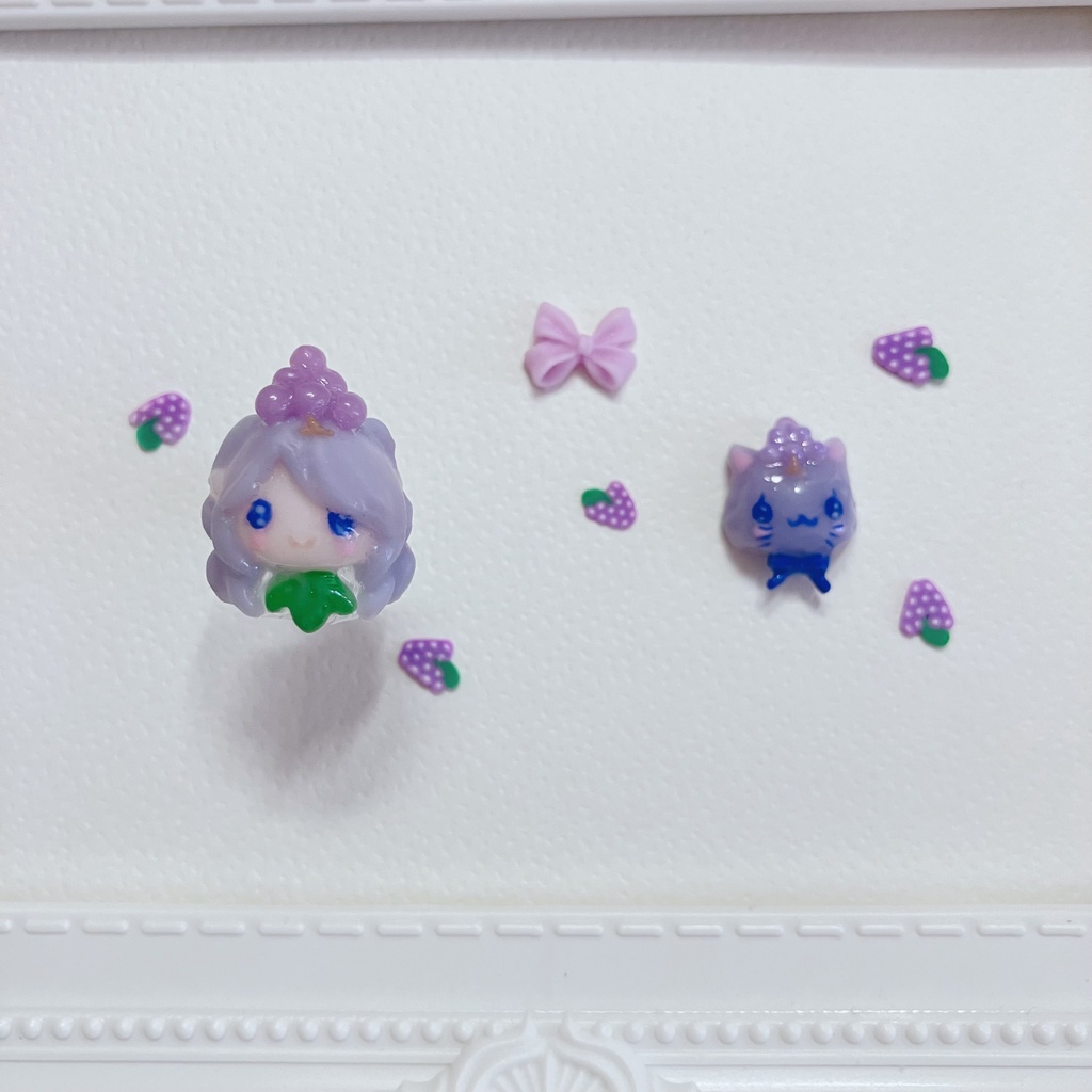 ふどうちゃん&ぶどうねこちゃんの3Dネイルパーツセット(おまけパーツ付き)ฅ^•ω•^ฅ