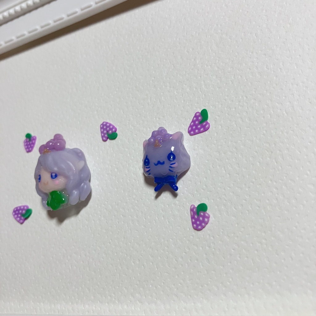 ふどうちゃん&ぶどうねこちゃんの3Dネイルパーツセット(おまけパーツ付き)ฅ^•ω•^ฅ