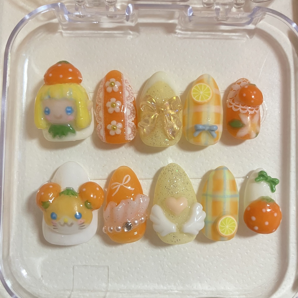 みかんちゃん＆みかんハムハムのネイルチップ(՞·  ̫ ·՞)