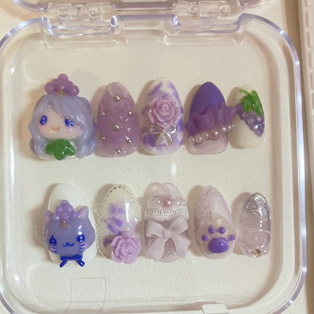 ぶどうちゃん＆ぶどうねこちゃんのネイルチップฅ ˆ.  ̫.ˆ ฅ