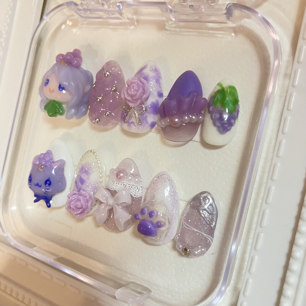 ぶどうちゃん&ぶどうねこちゃんのネイルチップฅ ˆ. ̫.ˆ ฅ