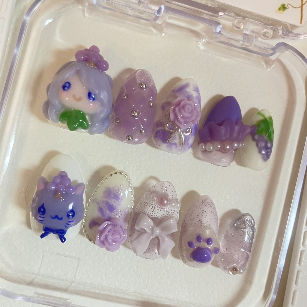 ぶどうちゃん&ぶどうねこちゃんのネイルチップฅ ˆ. ̫.ˆ ฅ