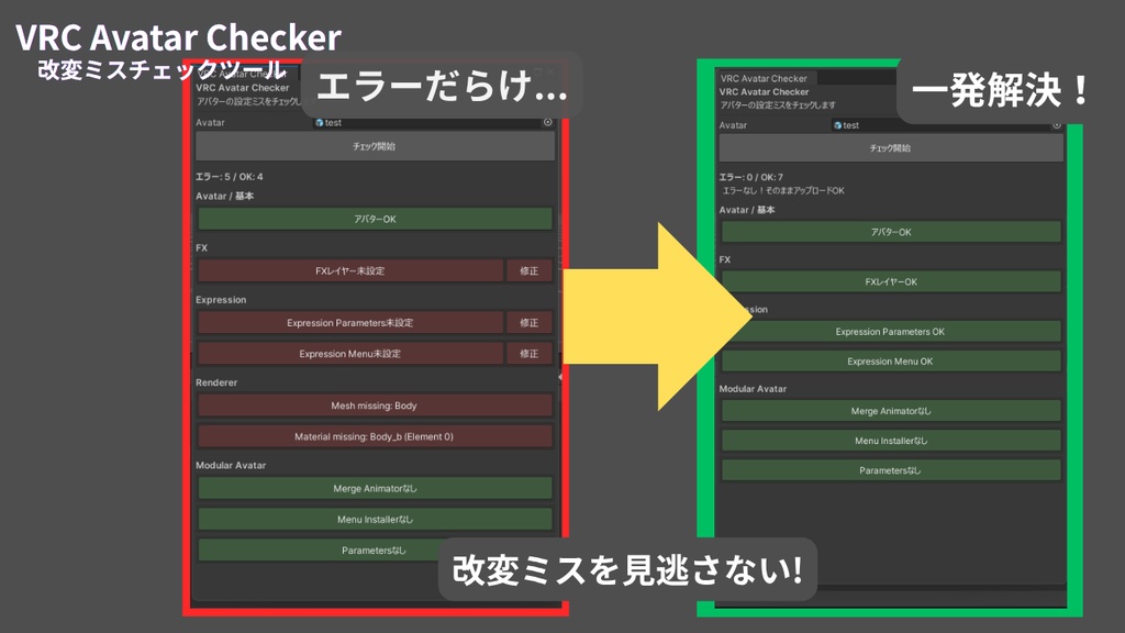 「どこがダメか、一瞬でわかる。」アバターの設定ミスをワンクリックでチェック！「VRC Avatar Checker」