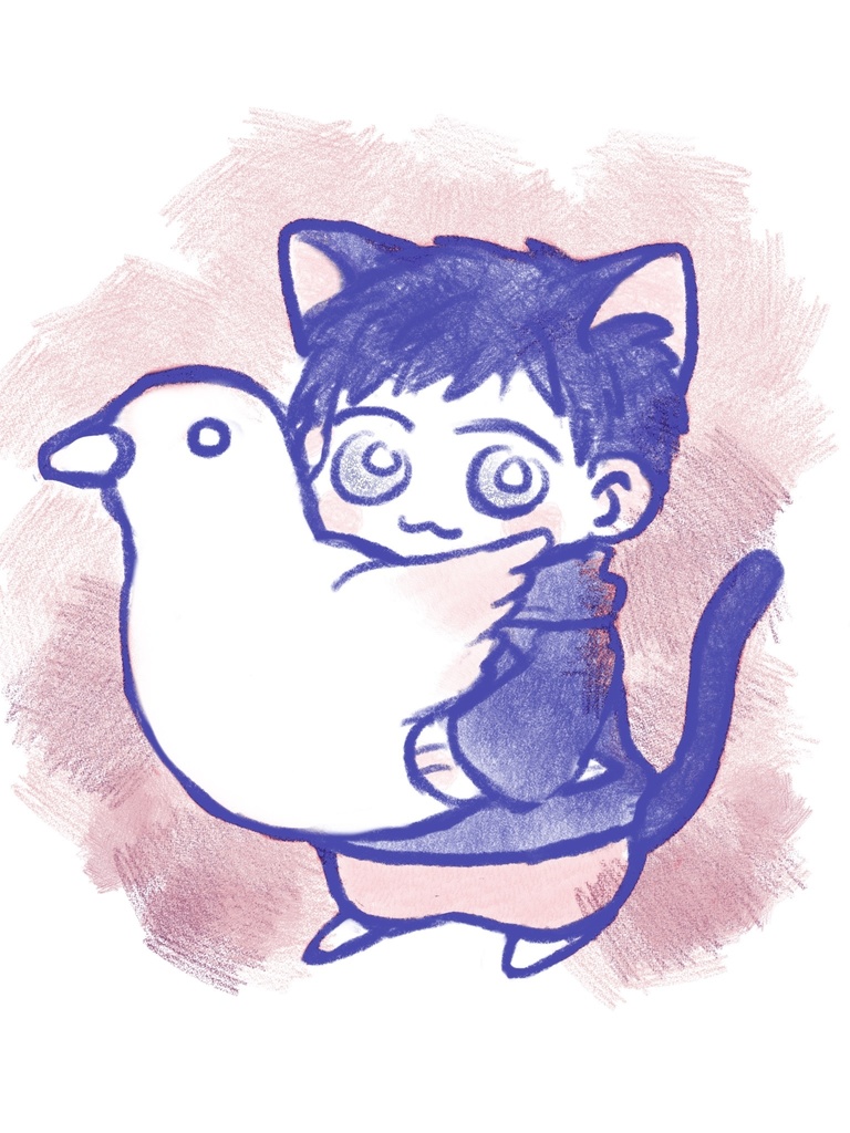 せぎにゃんと謎のデカい鳥缶バッジ(25mm)