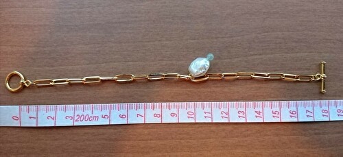 淡水パールとアクアマリンのアンカーチェーンブレスレット