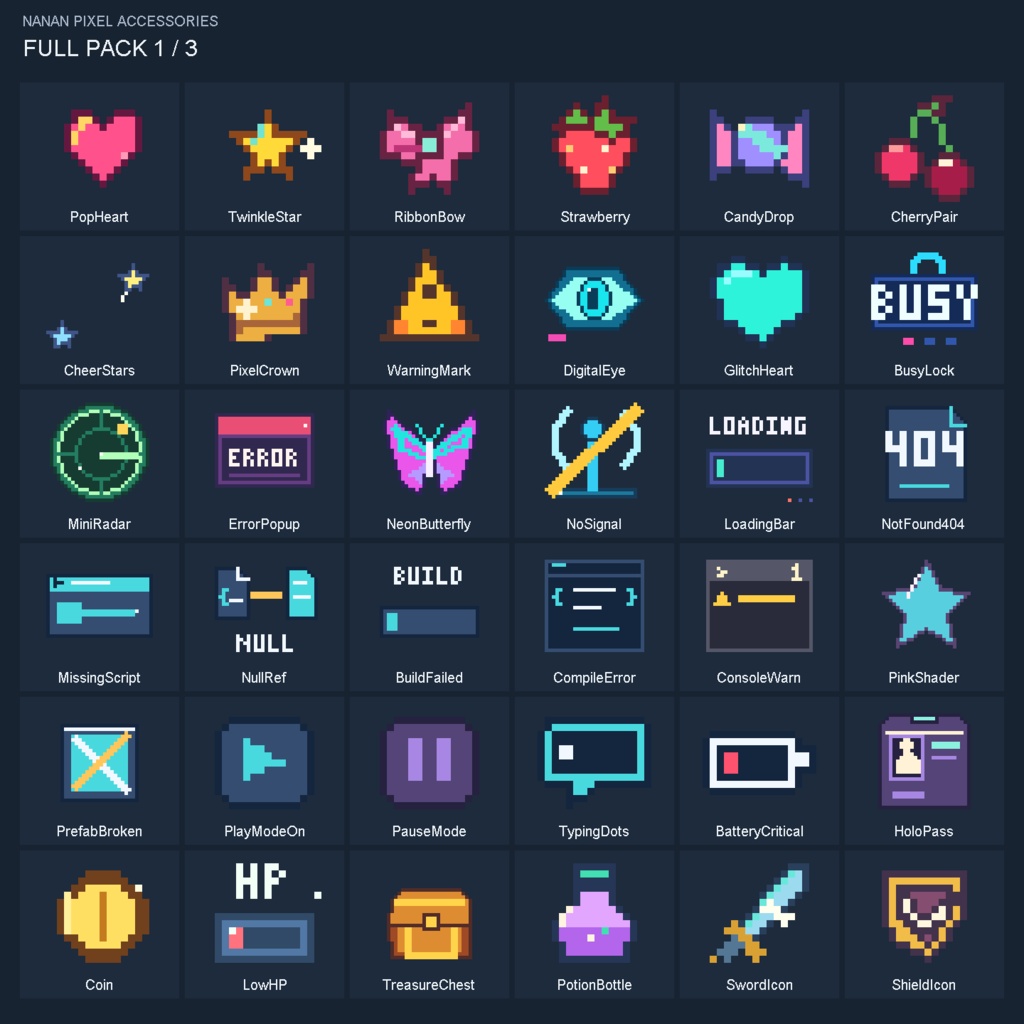 【VRChat向け/無料版あり】Nanan Pixel Accessories|動くドット絵アクセサリーパック
