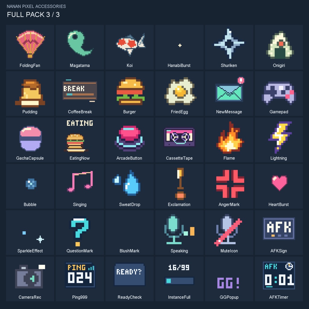 【VRChat向け/無料版あり】Nanan Pixel Accessories|動くドット絵アクセサリーパック