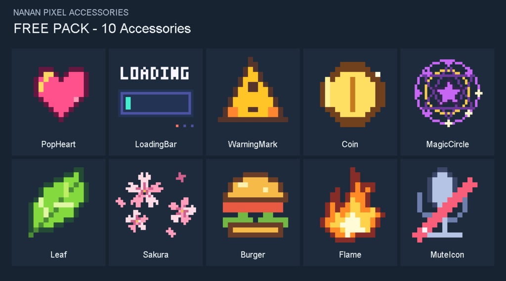 【VRChat向け／無料版あり】Nanan Pixel Accessories｜動くドット絵アクセサリーパック