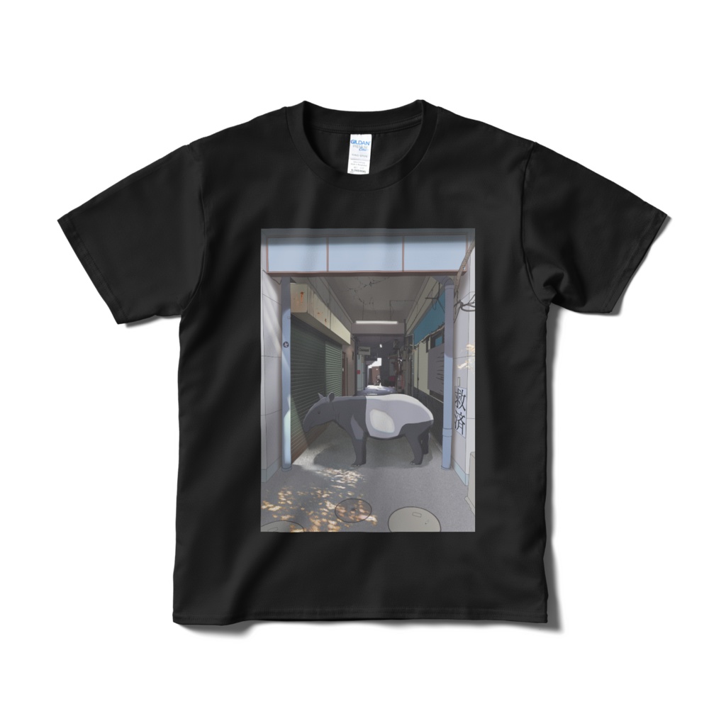 路地とバク Tシャツ 黒