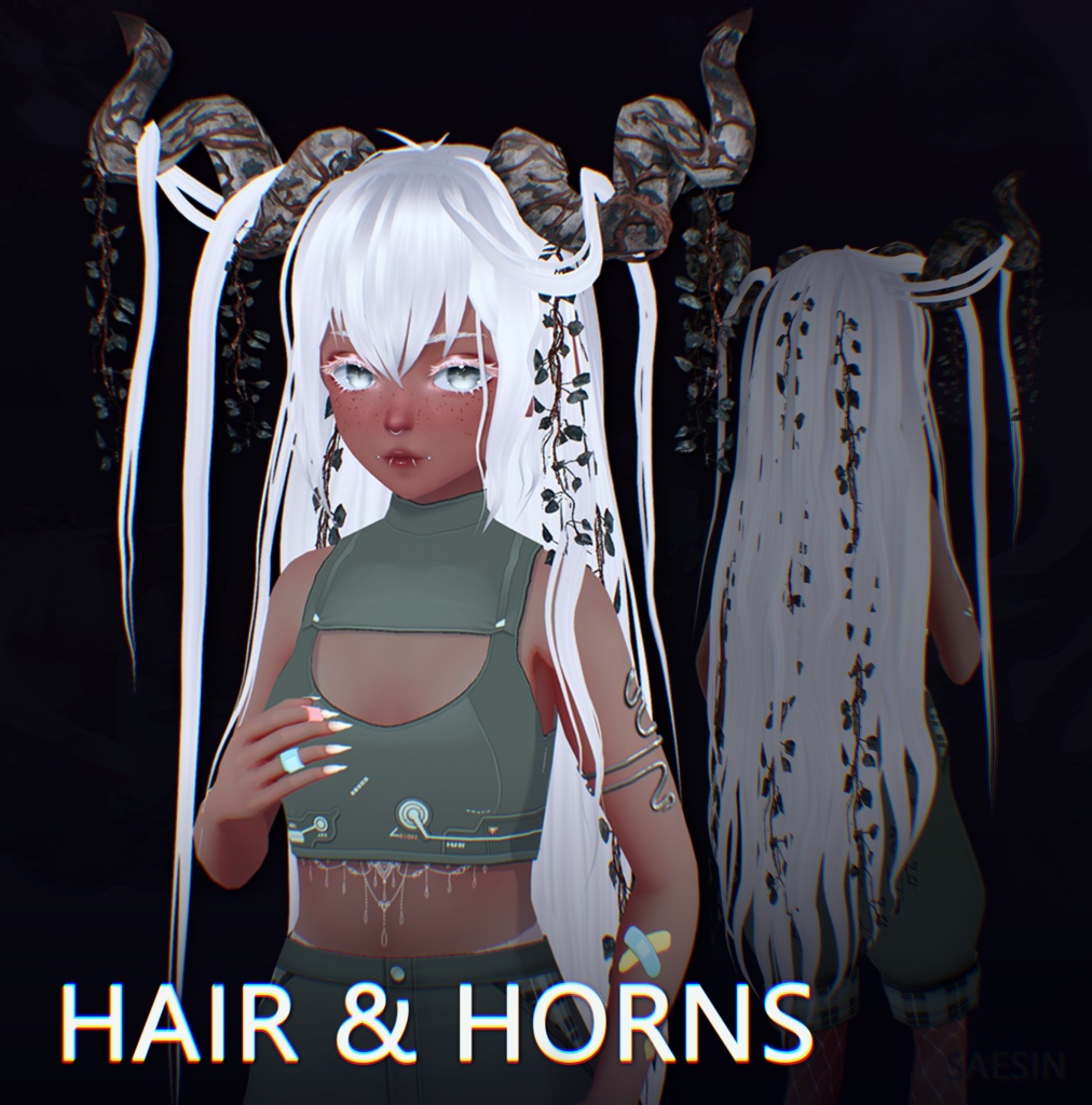 Lizz' Hair + Horns • Customizable • 3 Horns Colors