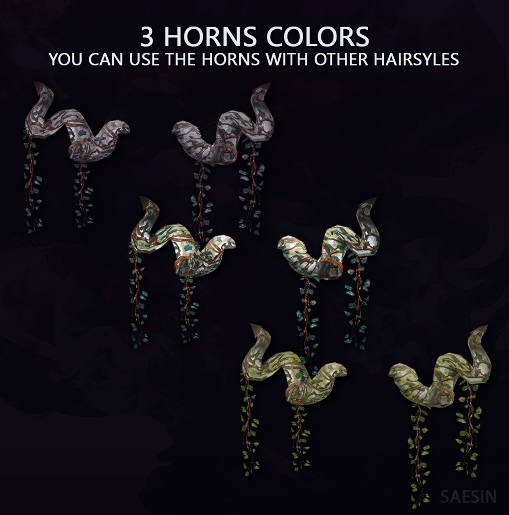 Lizz' Hair + Horns • Customizable • 3 Horns Colors