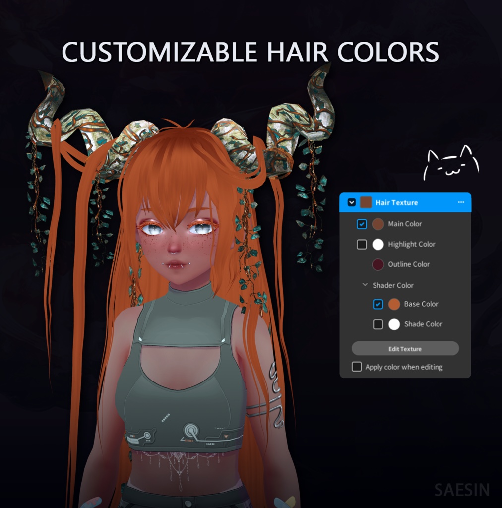 Lizz' Hair + Horns • Customizable • 3 Horns Colors
