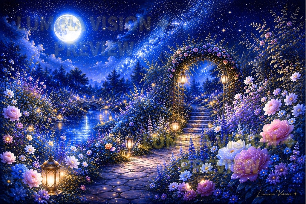 Moonlit Garden — NIGHT 「月灯りに包まれる、静かな夜の庭」 LV-004 / Lumina Vision ✧