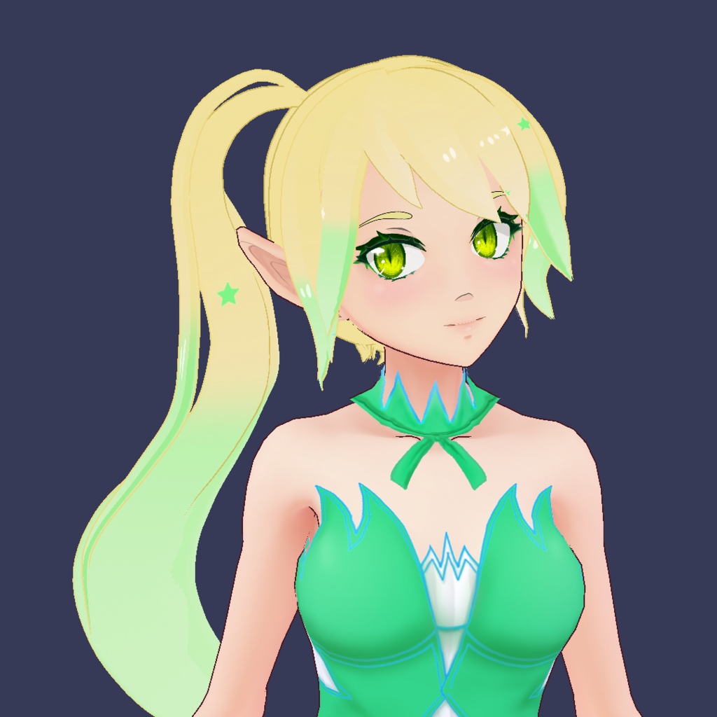 Vroid Blonde Green Hair with tail