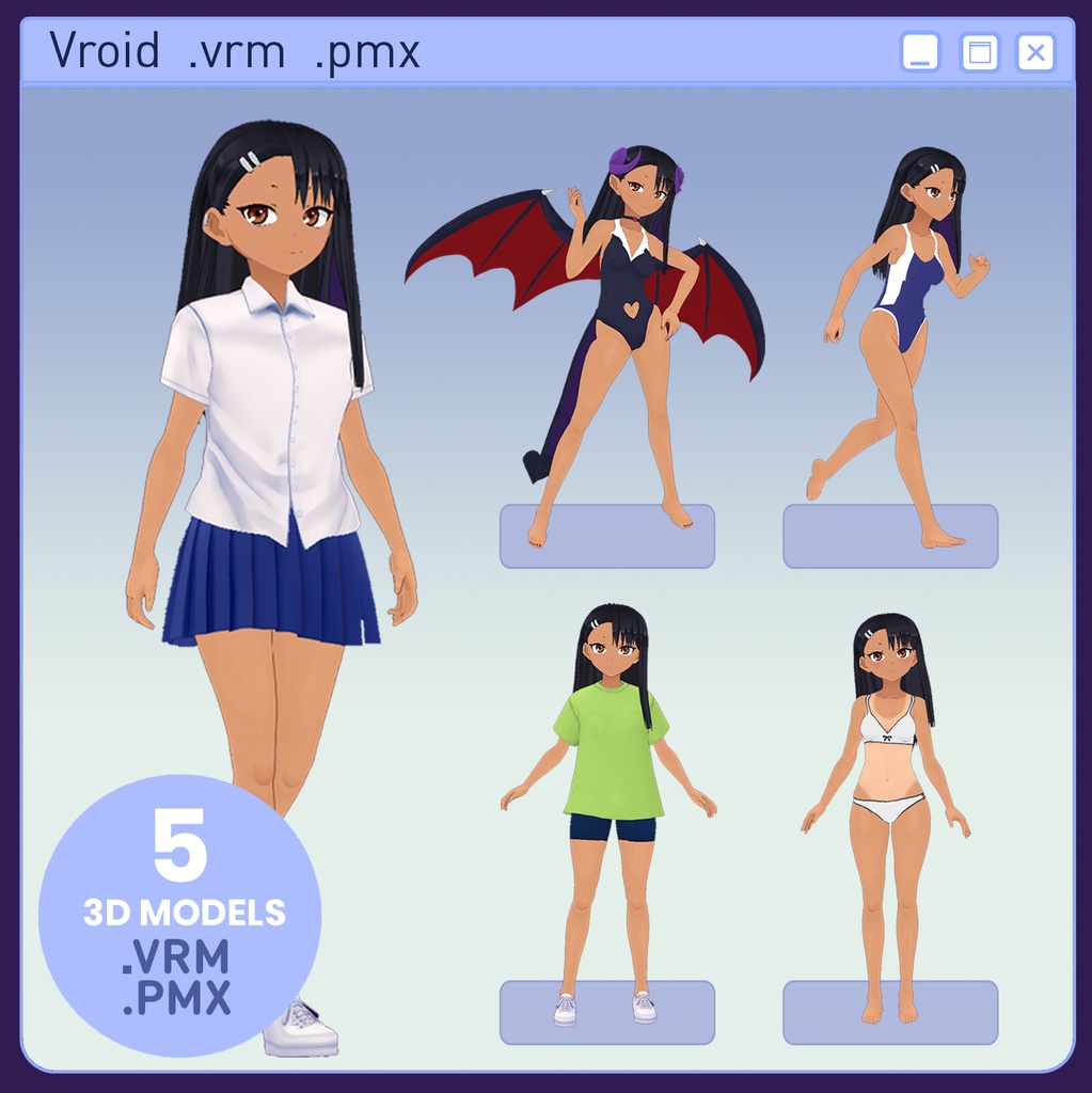 PACK Vroid 3d model Nagatoro .vrm .pmx (イジらないで、長瀞さん)
