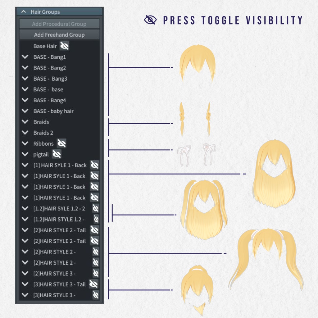 Blonde Hair Preset Vroid / 4 Hair Styles- Vroid 4 in 1