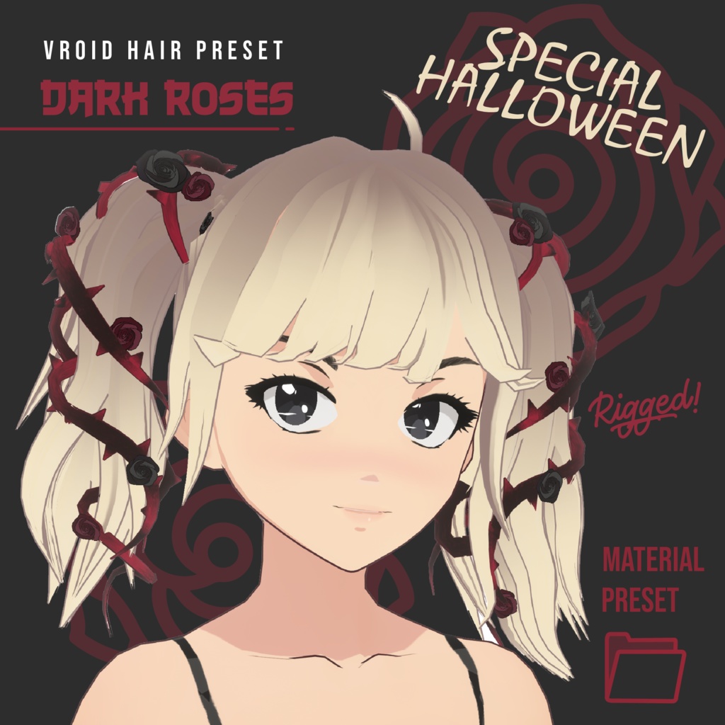 Dark Roses with two Tails Hair Preset - SPECIAL HALLOWEEN🌹