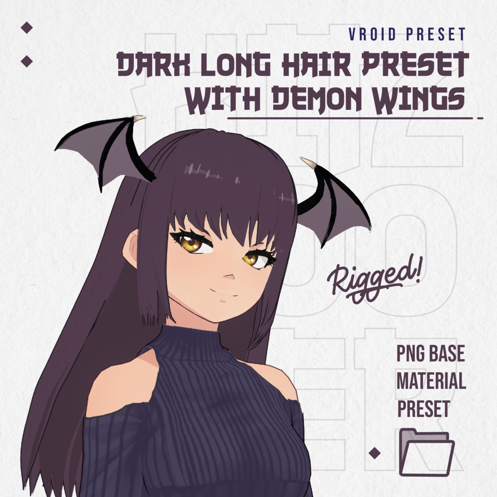 Dark Long Hair Preset + with Demon Wings - SPECIAL HALLOWEEN🦇