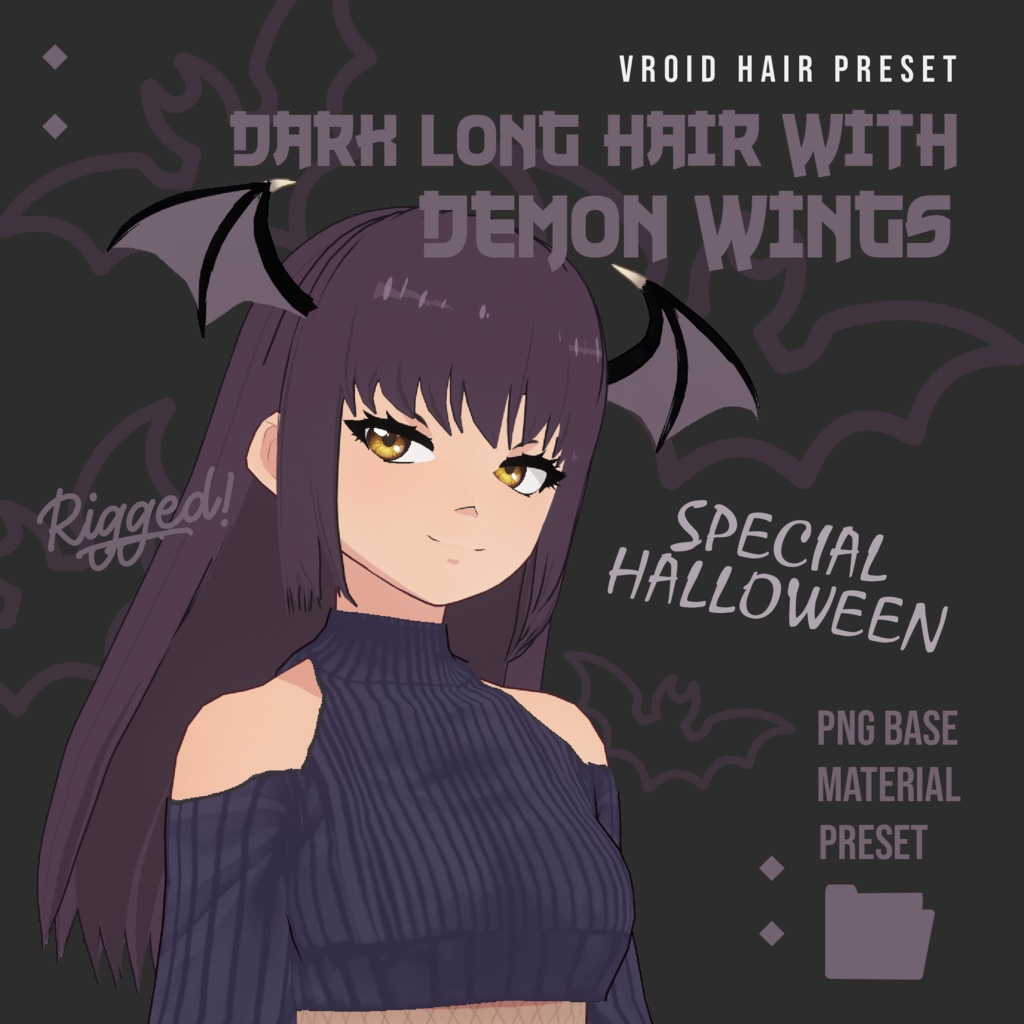 Dark Long Hair Preset + with  Demon Wings - SPECIAL HALLOWEEN🦇