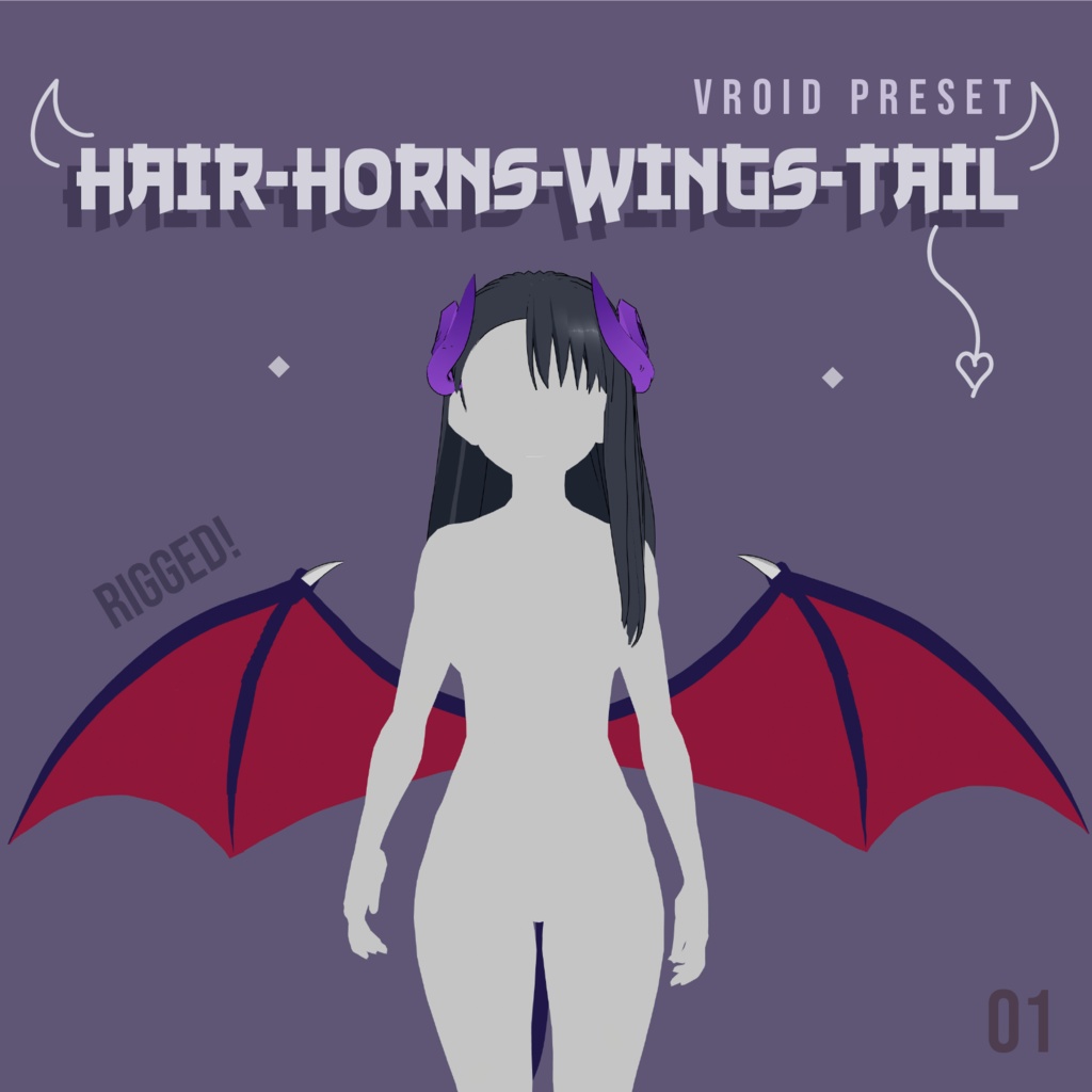 Vroid Preset Demon [Hair, Wings, Horns and Tail] - Magatoro😈