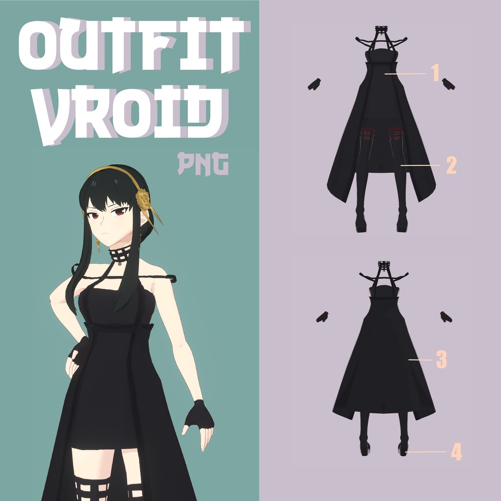 Outfit Vroid .png - Black Dress - Yor Forger 
