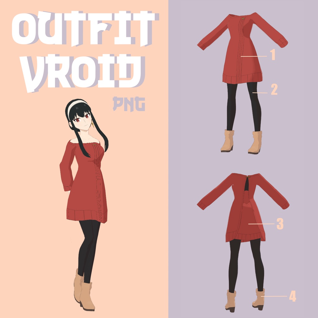 Outfit Vroid .png - Red Dress - Yor Forger