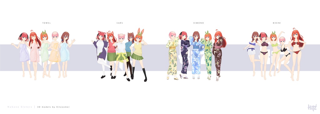 Pack Nakano Sisters - Five 3D models .vrm .pmx