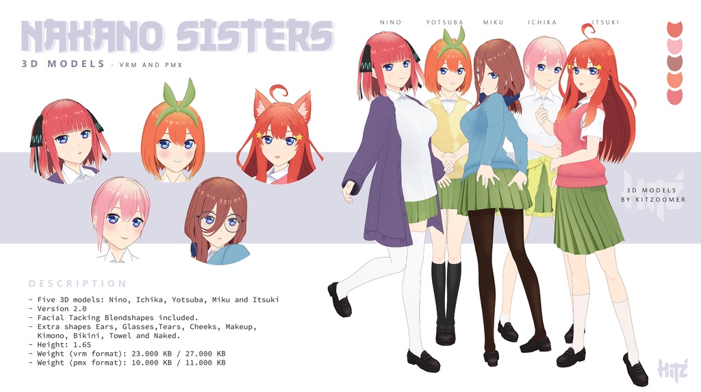 Pack Nakano Sisters - Five 3D models .vrm .pmx