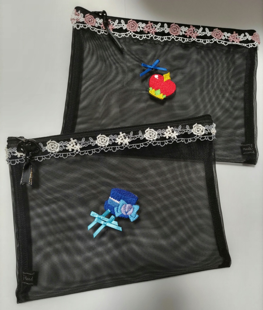 ユリカ様・スミレちゃんモチーフ刺繍メッシュポーチ