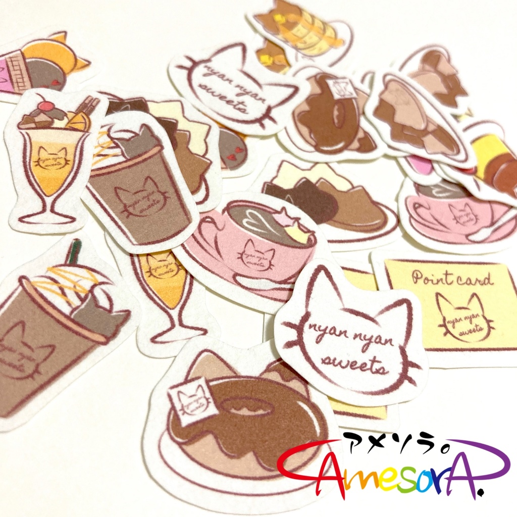 【オリジナル】「にゃんにゃんスイーツ。」フレークシール