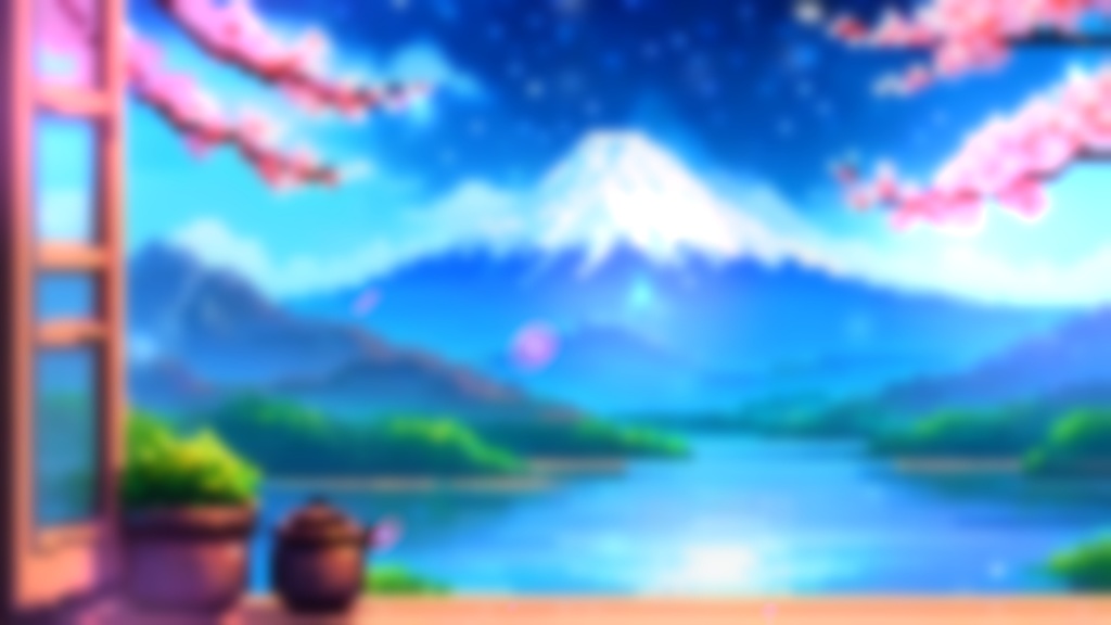 【動く背景】窓辺から桜舞う山頂・2パターン有【素材】