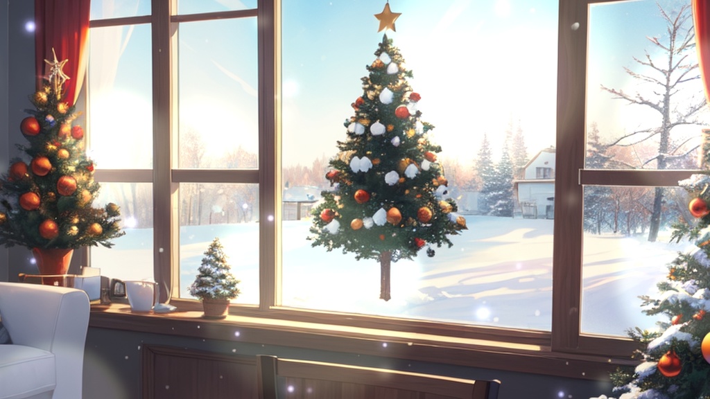 【期間限定無料配布!動く背景】クリスマスツリーのある日常・2パターン有【素材】